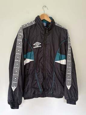 Vintage Umbro Track Jacket Size Large Black Teal White Logo